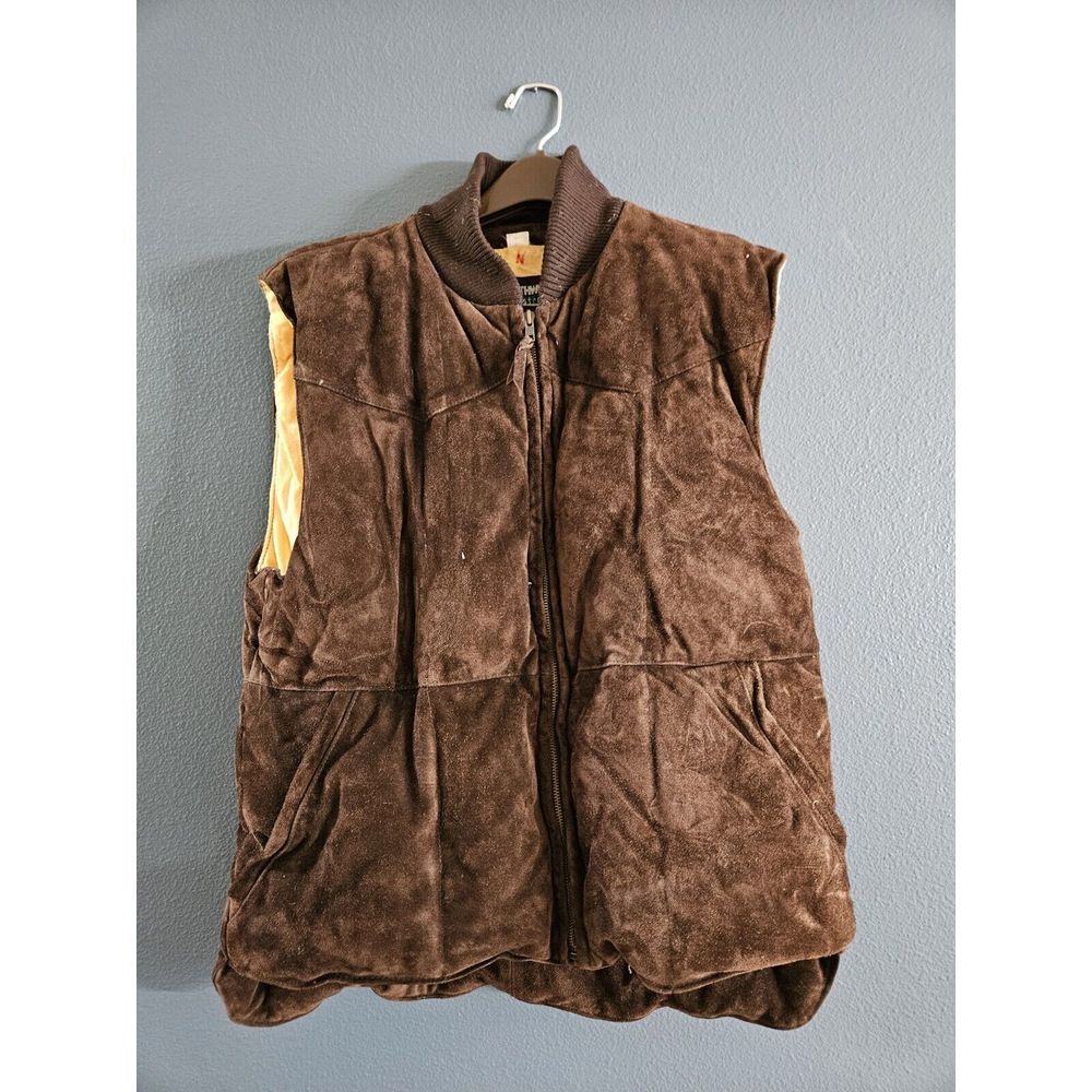 Vintage‎ Nordstrom Northwear Brown Leather Down Feather Wool Vest Jacket XL